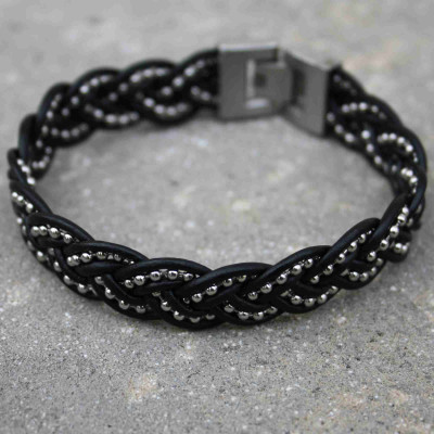 Ocelový náramek  Leather-Ballchain.