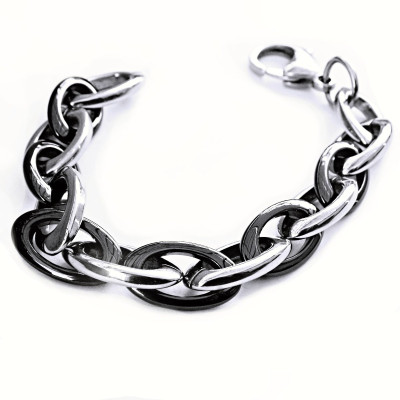Ocelový náramek - Řetěz / Černá Keramika (V025)