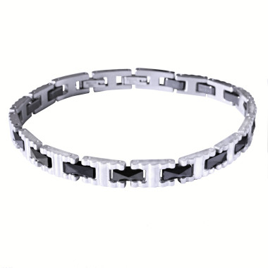 Ocelový náramek - Elegant /Ocel / Černá Keramika (V025)