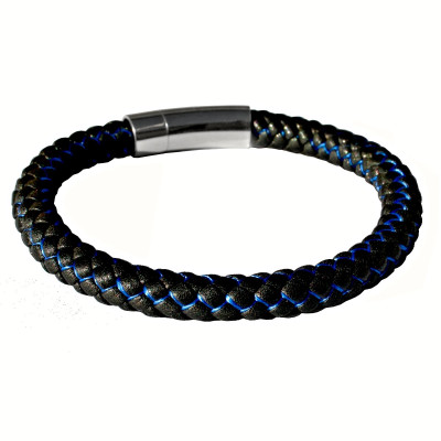 OCELOVÝ NÁRAMEK - OCEL / Černá Kůže / Modrá (202501)