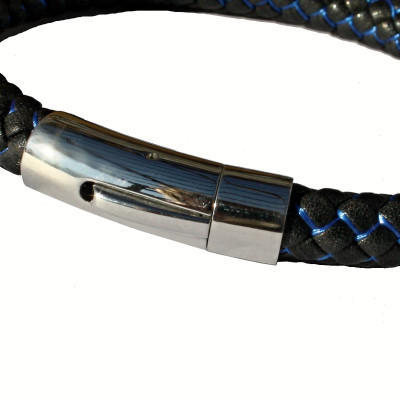 OCELOVÝ NÁRAMEK - OCEL / Černá Kůže / Modrá (202501)