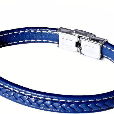 OCELOVÝ NÁRAMEK - OCEL / Modrá Kůže (V025)