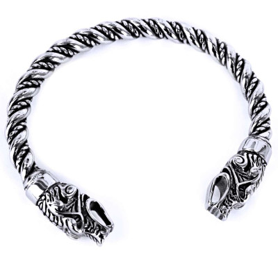 Ocelový náramek - Dračí hlavy / Dragon heads / Torque / Pagan V020