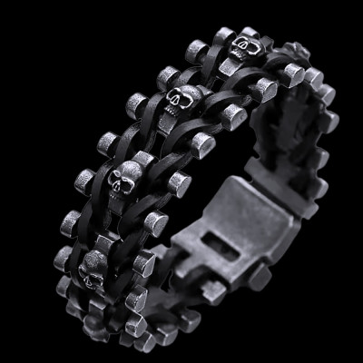 Ocelový náramek - Massive / Skulls / Leather (2026)