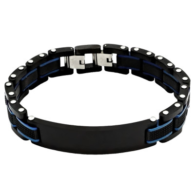 Ocelový náramek - Černý / Black / Blue / Destička (4453601)