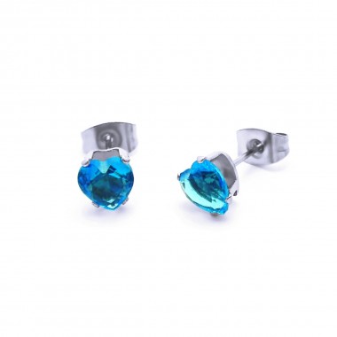 Ocelové Náušnice - Modré Srdíčka / Crystals / Blue (6358)