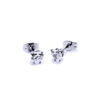Ocelové Náušnice - Bílé Srdíčka / Crystals / white 4 mm