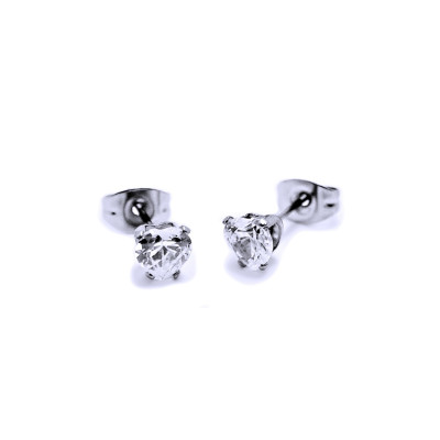 Ocelové Náušnice - Bílé Srdíčka / Crystals / white 4 mm
