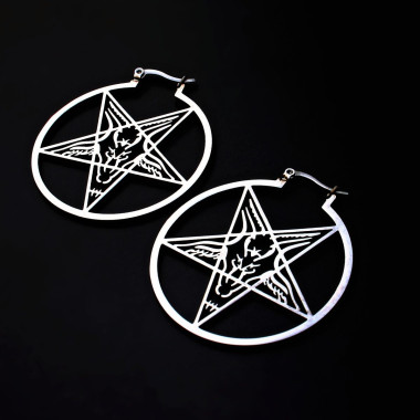 Ocelové náušnice - Kruhy 4 cm/ Lesk / Pentagram Baphomet /2023