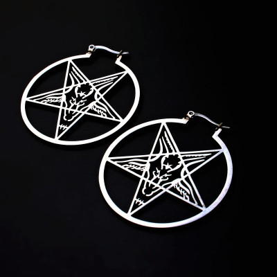 Ocelové náušnice - Kruhy 4 cm/ Lesk / Pentagram Baphomet /2023
