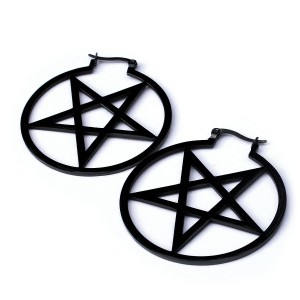 Ocelové náušnice - Hell Pentagram / Černé Kruhy 4 cm (023)