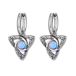 Ocelové Náušnice - Kroužky / Triquetra / Sv. modrý kamínek