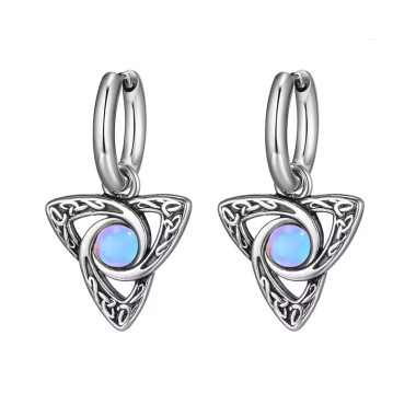 Ocelové Náušnice - Kroužky / Triquetra / Sv. modrý kamínek