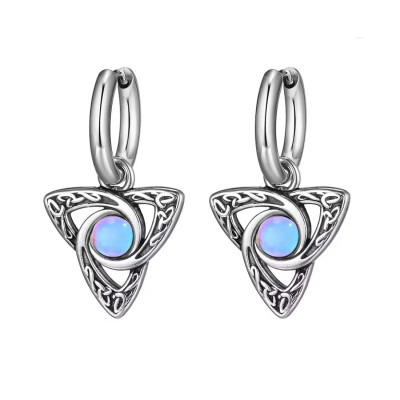 Ocelové Náušnice - Kroužky / Triquetra / Sv. modrý kamínek