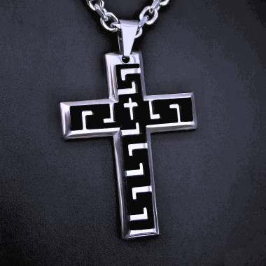 Ocelový přívěsek - Kříž / Shiny / Black / 015 - I