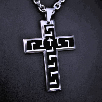 Ocelový přívěsek - Kříž / Shiny / Black / 015 - I