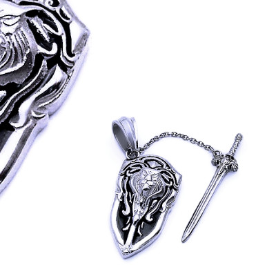 Ocelový Přívěsek - Meč a Štít / Lev / Shield / Sword / Lion (40625)