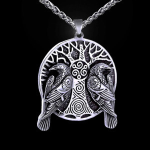 Ocelový přívěsek - Amulet Hugin / Munin (026)