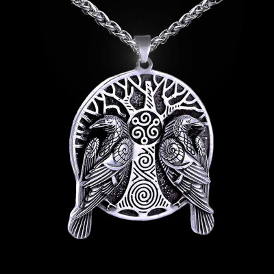 Ocelový přívěsek - Amulet Hugin / Munin (026)