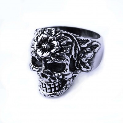Ocelový prsten - Lebka / Blooming Skull (018)