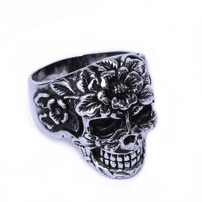 Ocelový prsten - Lebka / Blooming Skull (018)