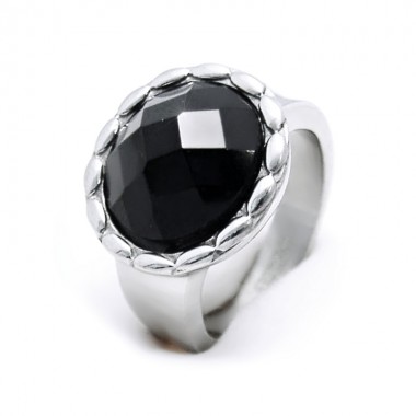 Ocelový prsten EXEED - Černý kámen / black stone / circle (3544)