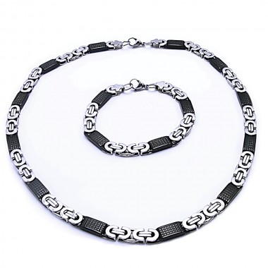Ocelový náhrdelník + náramek Královská Vazba / Černá / Ocel 0,8 cm (9032)