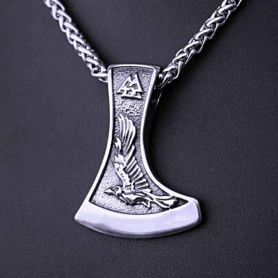 Ocelový přívěsek - Vikinská Sekera + Řetízek Celtic / Poslové Odinovi / Wolf / Raven 