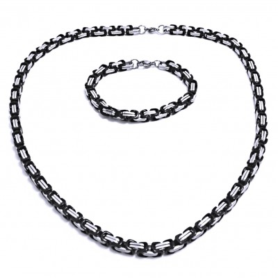 Ocelový náhrdelník + náramek - Královská Vazba 0,4 cm / shiny / Black (9627)