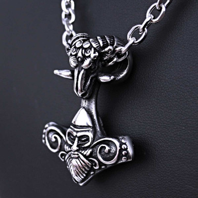 Ocelový přívěsek + Řetízek - Thorovo Kladivo / Mjolnir / Kozel / Thor (019)