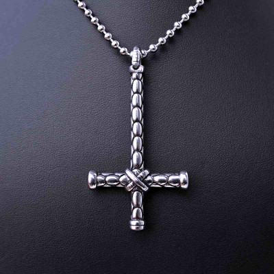 Ocelový Přívěsek + Řetízek - Obrácený kříž / upside down cross 08