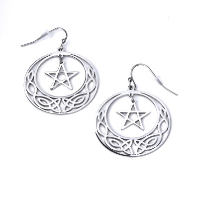 Ocelový Náhrdelník + Náušnice - Pentagram / Triquetra / Wicca 
