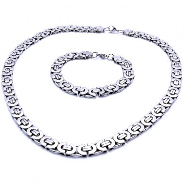 Ocelový náhrdelník + náramek / Plochá Vazba  1 cm (9723)