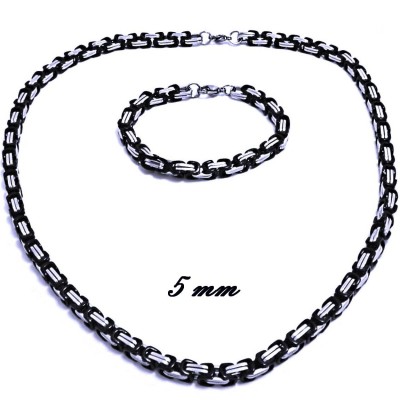 Ocelový náhrdelník + náramek - Královská Vazba 0,5 cm / shiny / Black (9628)
