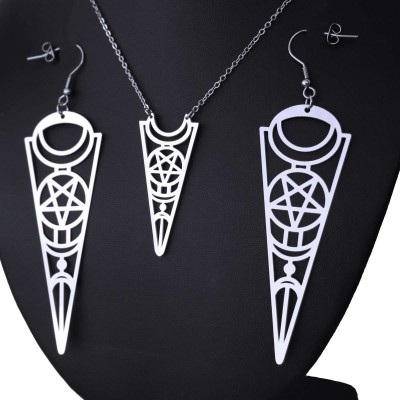 Ocelový náhrdelník + náušnice - Triangle / Pentagram / 666