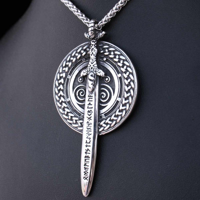 Ocelový přívěsek - Amulet Štít / Triskel / Runový meč (022)  / Bez řetízku nebo s řetízkem