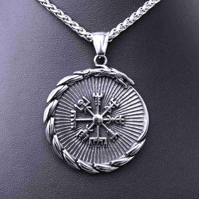Ocelový přívěsek - Amulet Valknut / VEGVISIR / Midgardsormr (022)  / Bez řetízku nebo s řetízkem