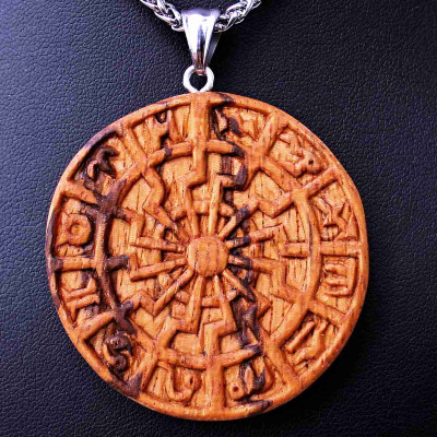 Ocelový Náhrdelník - Zvěrokruh / Black Sun / Zodiac / Zebrano dřevo / Řetízek Celtic 01