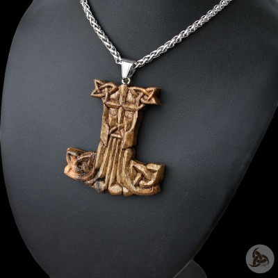 Ocelový náhrdelník - Přívěsek Thorovo kladivo Mjolnir (Ořech) 01 + Řetízek Celtic 5 mm