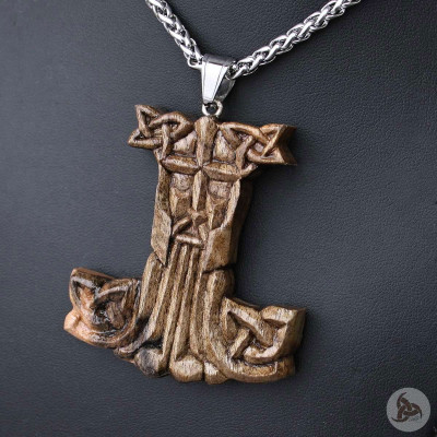 Ocelový náhrdelník - Přívěsek Thorovo kladivo Mjolnir (Ořech) 01 + Řetízek Celtic 5 mm