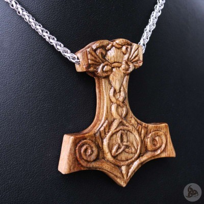 Ocelový náhrdelník - Přívěsek Thorovo kladivo Mjolnir (Ořech) 02 + Řetízek Celtic