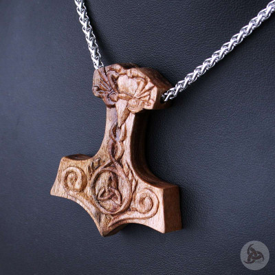 Ocelový náhrdelník - Přívěsek Thorovo kladivo Mjolnir (Ořech) 02 + Řetízek Celtic
