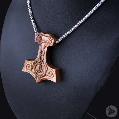 Ocelový náhrdelník - Přívěsek Thorovo kladivo Mjolnir (Ořech) 02 + Řetízek Celtic