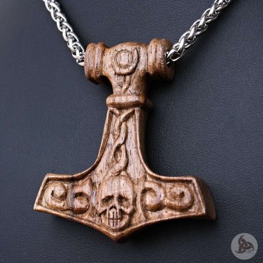 Ocelový náhrdelník - Přívěsek Thorovo kladivo Mjolnir (Ořech) 03 + Řetízek Celtic 4 mm