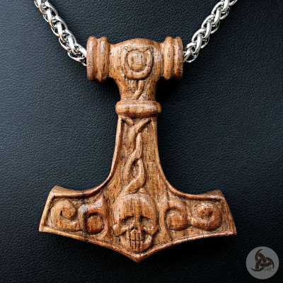 Ocelový náhrdelník - Přívěsek Thorovo kladivo Mjolnir (Ořech) 03 + Řetízek Celtic 4 mm