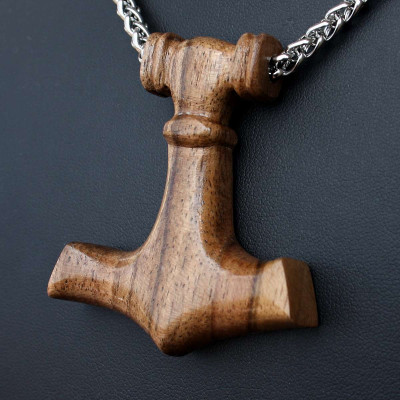 Ocelový náhrdelník - Přívěsek Thorovo kladivo Mjolnir (Ořech) 03 + Řetízek Celtic 4 mm