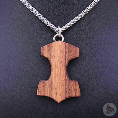 Ocelový náhrdelník - Přívěsek Thorovo kladivo Mjolnir (Tygří dřevo) 01 + Řetízek Celtic