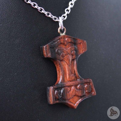 Ocelový náhrdelník - Přívěsek Thorovo kladivo Mjolnir (Ebenové dřevo) 01 + Řetízek Anker